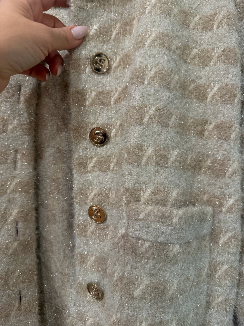 Sandro Beige Textured Tweed Button Jacket - Picture 6 of 9